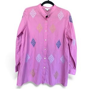 J. Jill Embroidered Diamond 100% Cotton Tunic Top Pink Size Small